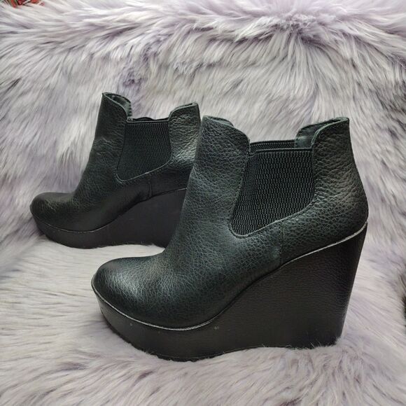 Kork Ease Korks Leather Platform Wedge Ankle Booties Womens Size 6.5 Black - Picture 1 of 11